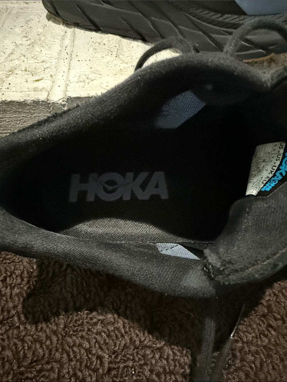 Hoka One One Men's Black and Blue Sneakers with Tan Outsole - Picture 3 of 4